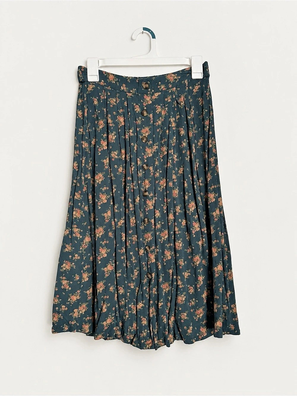 AMERICAN EAGLE TEAL FLORAL PLEATED MIDI SKIRT S